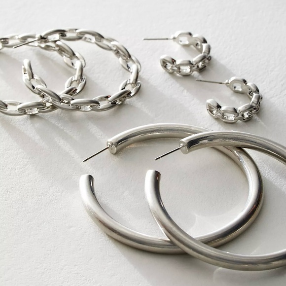 White Gold Plated Hoop Earrings Set | Free People - Picture 4 of 4